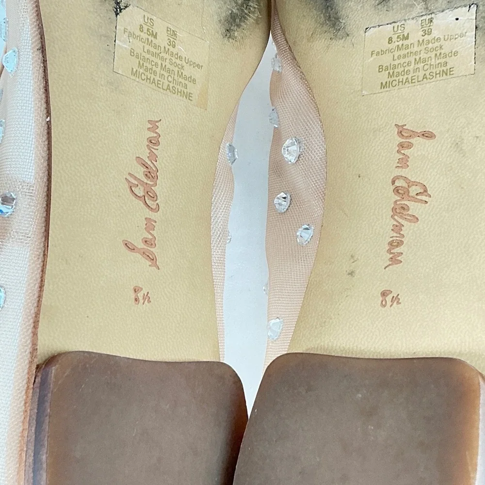 Sam Edelman Size 8.5 Mesh Crystal Mary Jane Flats Nude Beige Rhinestone Michaela - Picture 4 of 14